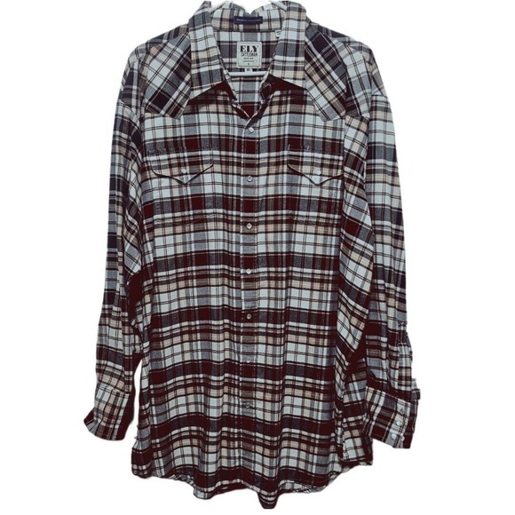 Ely Cattleman Mens Big Plaid Long Sleeve Snap Western Shirt XXL Outdoors Casual - Picture 2 of 10